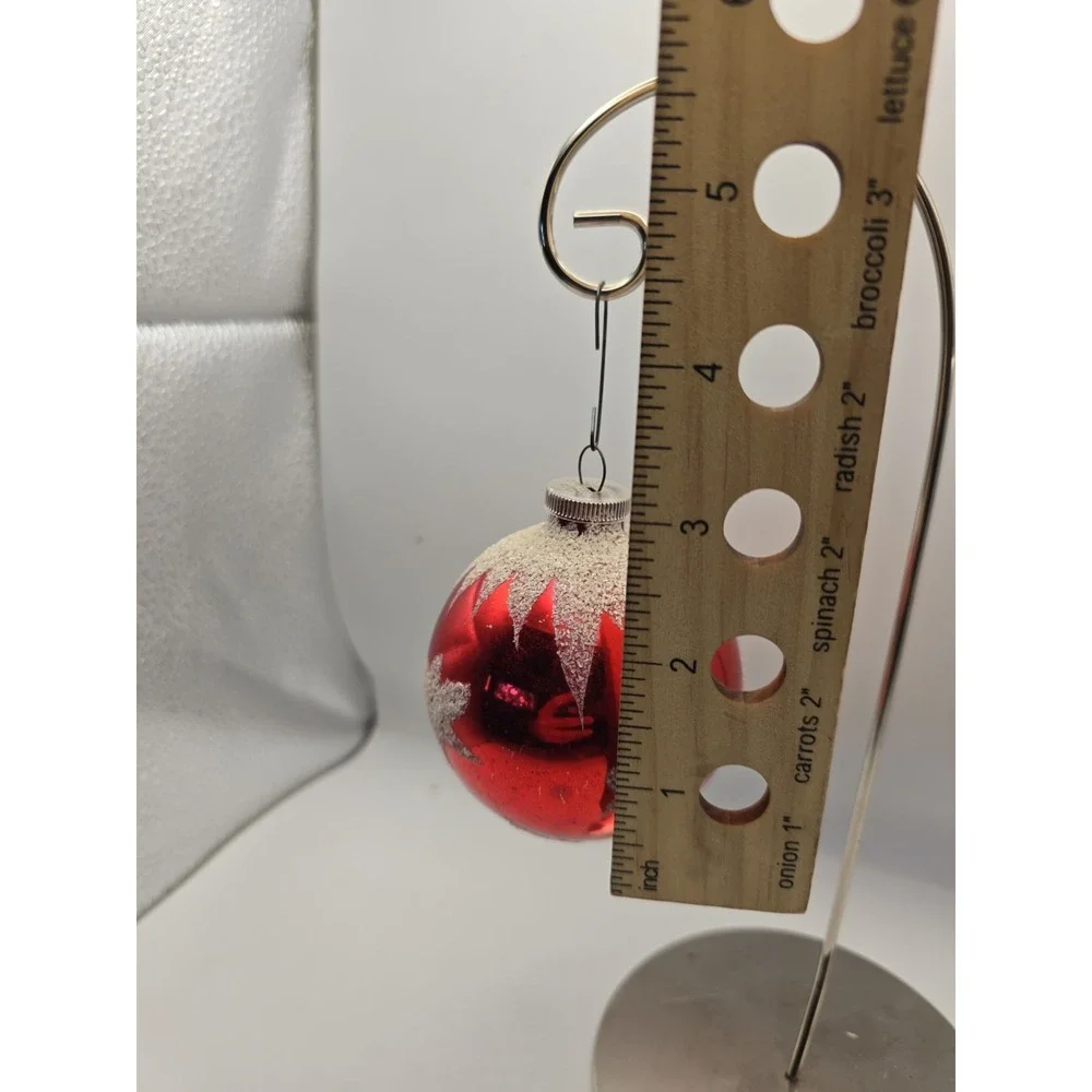 Vintage Glossy Red White Mica Glitter Shiny Brite Star Glass Christmas Ornament!
